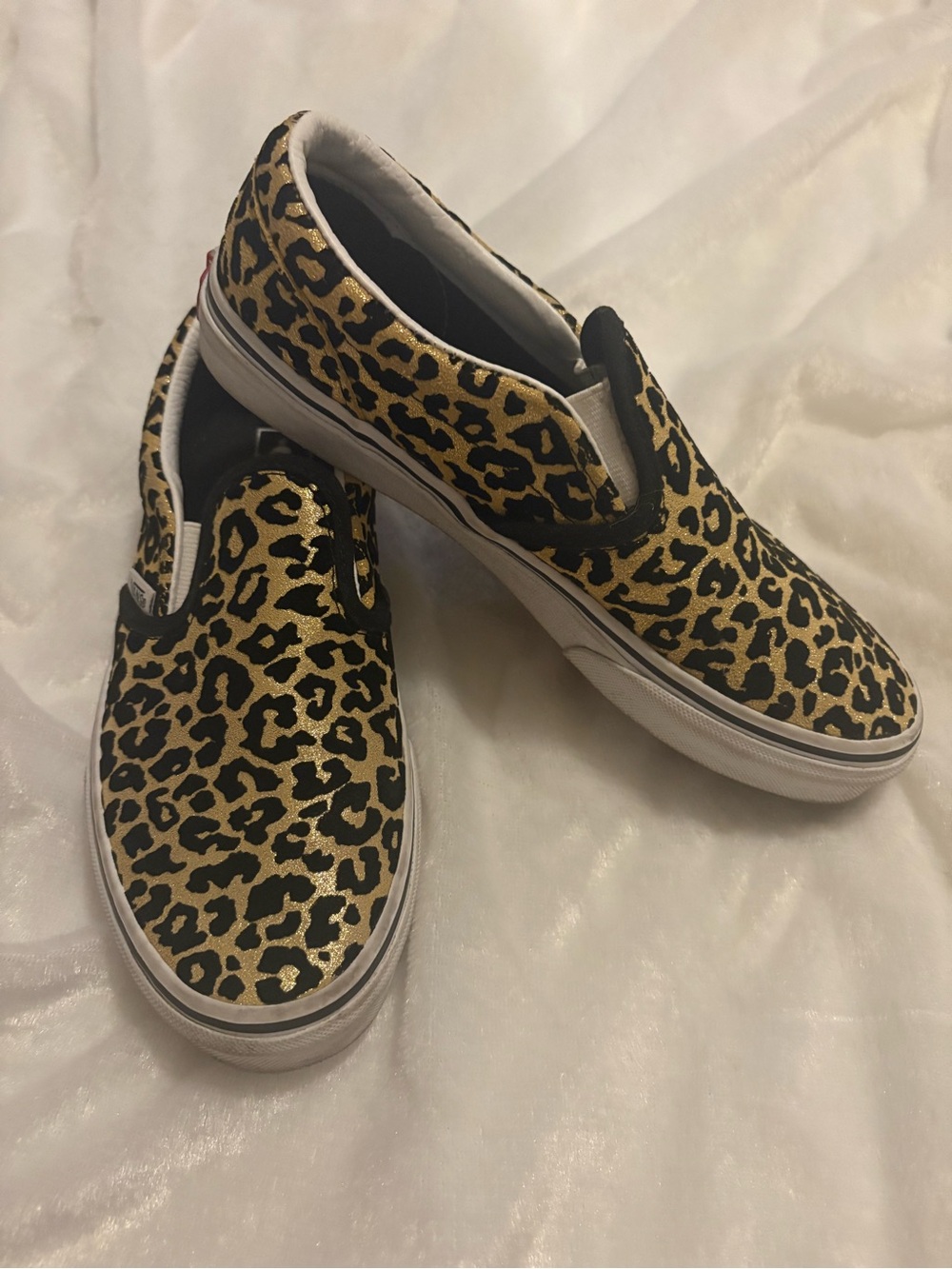 Vans Kids Slip-On Sneakers in Gold and Black Leopard